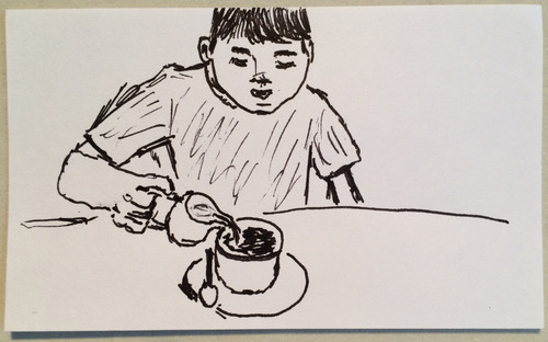 My son pouring milk